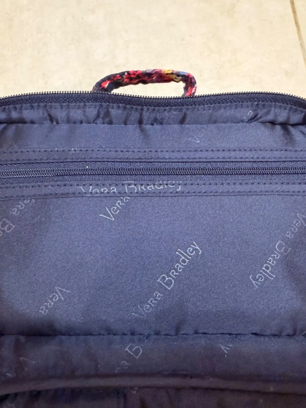 Vera Bradley Navy Blue Toiletry Bag Floral Pattern Dual Pockets Carry Handle